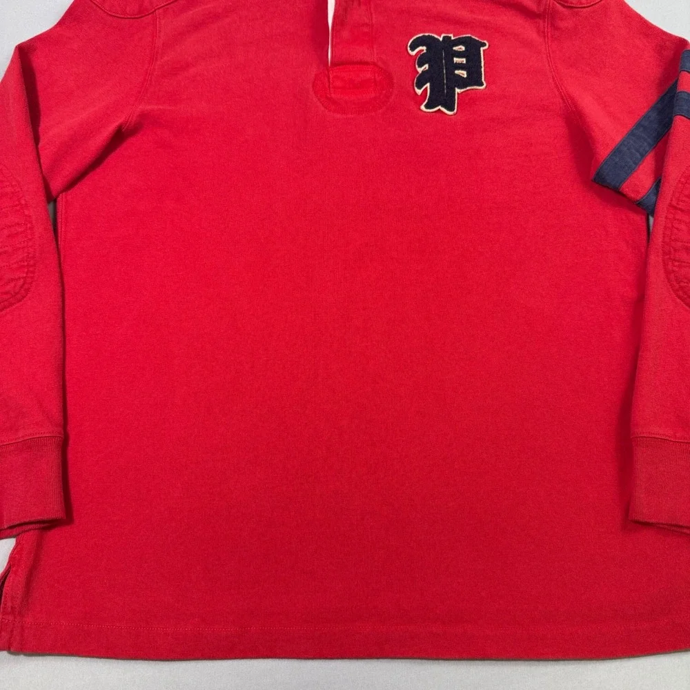 Polo Ralph Lauren Rugby Shirt Mens Large Red Custom‎ Fit 67 Patch Long Sleeve